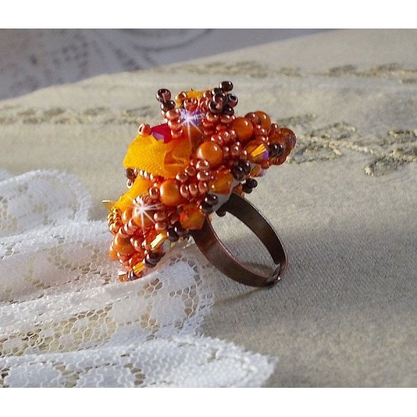 Ring Les Rêves d'Acapulco embroidered with Swarovski crystals, Miyuki seed beads, glass and beads Chic Boho Ethnic style