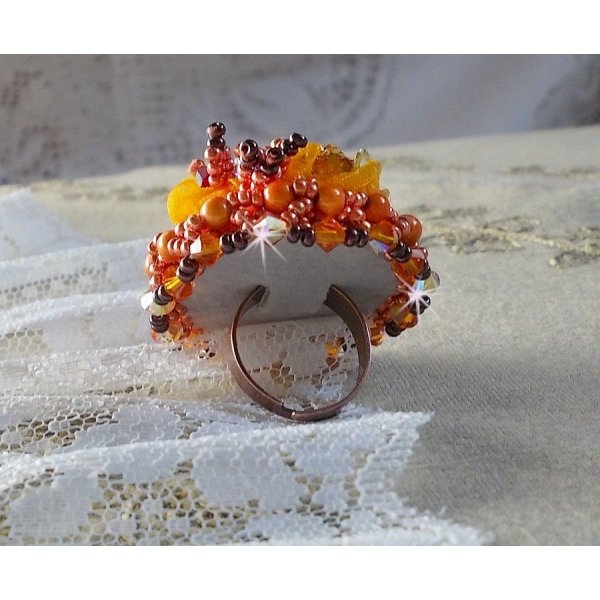 Ring Les Rêves d'Acapulco embroidered with Swarovski crystals, Miyuki seed beads, glass and beads Chic Boho Ethnic style