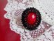 Midnight in Paris ring embroidered with a red faceted cabochon and black round beads
