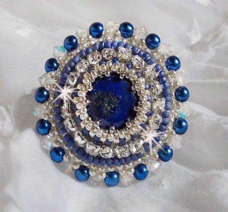 Blue Nile ring embroidered with lapis lazuli and Swarovski crystals