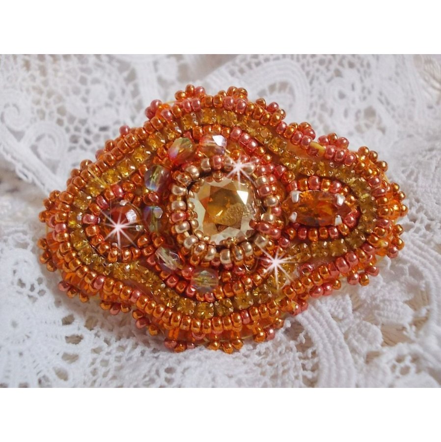 Rumba ring embroidered with a beautiful orange Swarovski crystal, facets and Miyuki beads