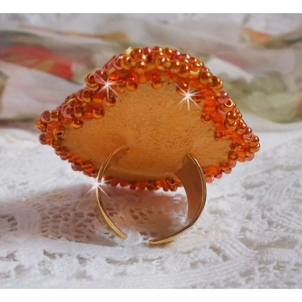 Rumba ring embroidered with a beautiful orange Swarovski crystal, facets and Miyuki beads