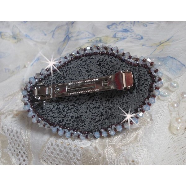 Mademoiselle Bluse Haute-Couture hair clip embroidered with pearl grey lace, round pearls, Lucite flowers and seed beads