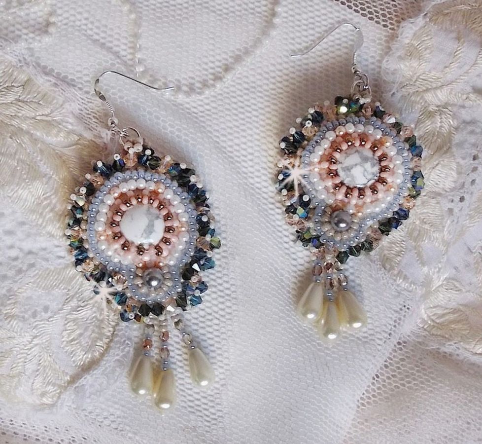 Angelique Marquise des Anges Haute-Couture embroidered with gemstones (white Howlite cabochons), Swarovski crystals and seed beads