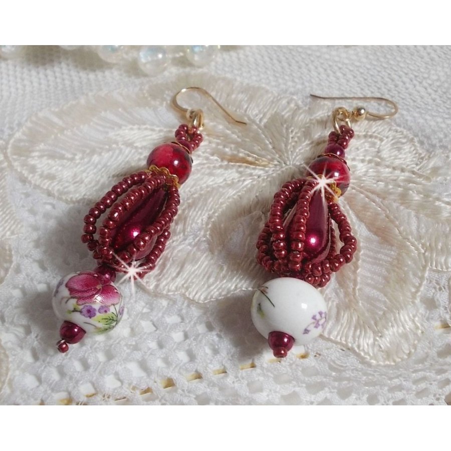 BO Art'D mounted with porcelain beads, pearl beads, Miyuki seed beads and 14K Gold Filled ear hooks.