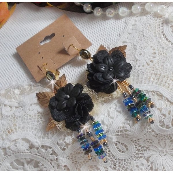 BO Black and Gold Dreamcatcher Tassels embroidered with a very fine lace and Swarovski crystals