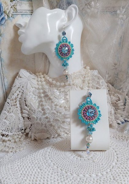 BO Beauty Alicia Blue embroidered with Swarovski crystals, round pearl beads and Miyuki seed beads