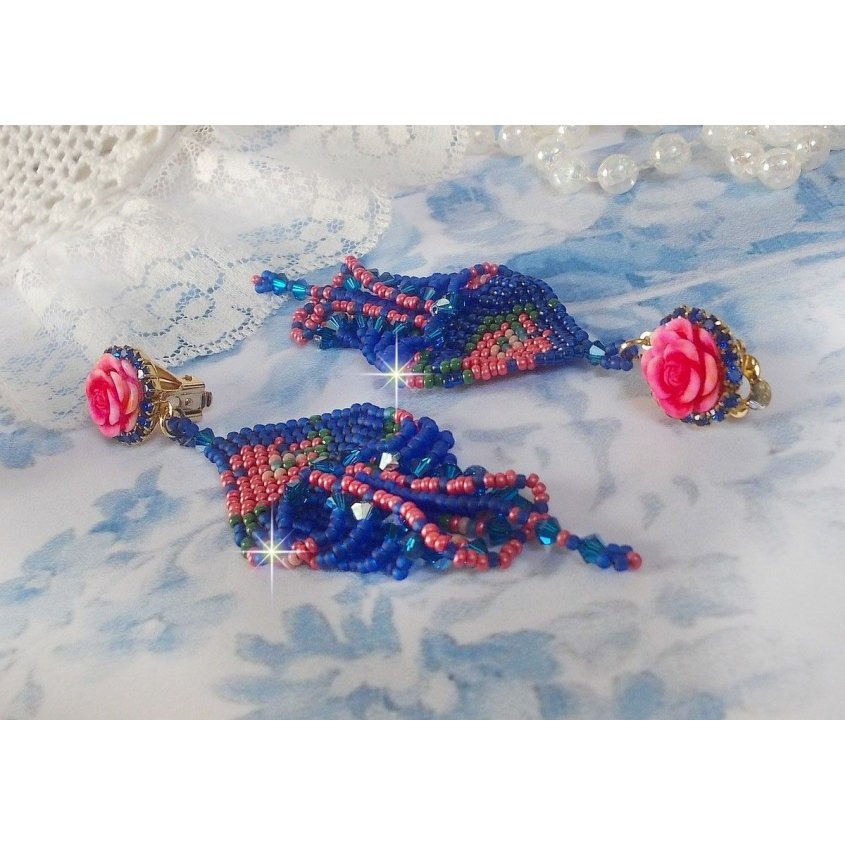 BO Bel'Nuit Bleue created with high quality seed beads, Swarovski crystals, resin cabochons and a rhinestone chain