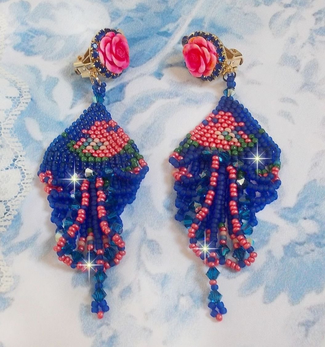 BO Bel'Nuit Bleue created with high quality seed beads, Swarovski crystals, resin cabochons and a rhinestone chain