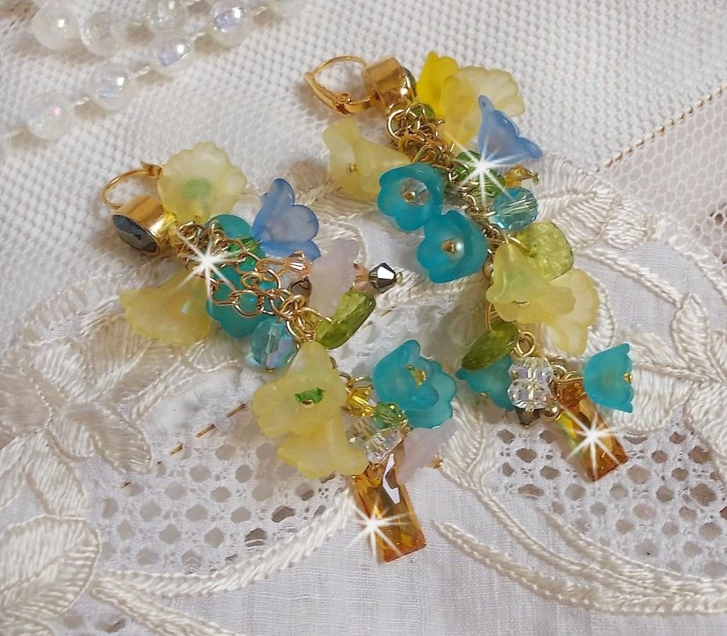 BO Bella Yellow mounted with Swarovski crystals, frosted flowers and pearly beads 