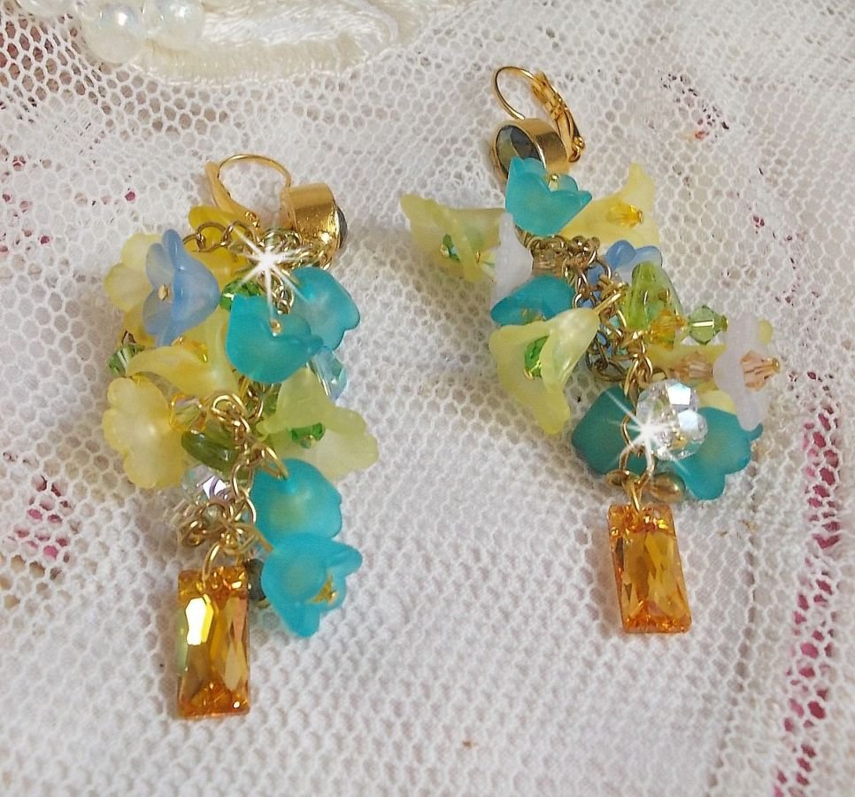 BO Bella Yellow mounted with Swarovski crystals, frosted flowers and pearly beads 