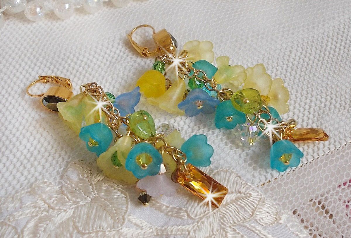 BO Bella Yellow mounted with Swarovski crystals, frosted flowers and pearly beads 