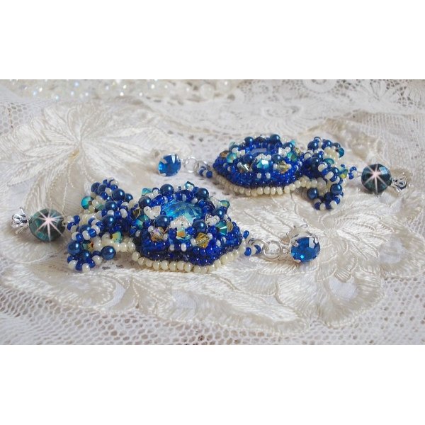 BO Blue Palace Haute-Couture embroidered with Swarovski crystals, pearly pearls, filigree prints and silver 925/1000 cabochon holders