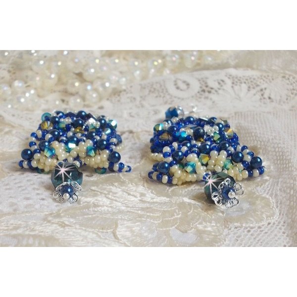 BO Blue Palace Haute-Couture embroidered with Swarovski crystals, pearly pearls, filigree prints and silver 925/1000 cabochon holders