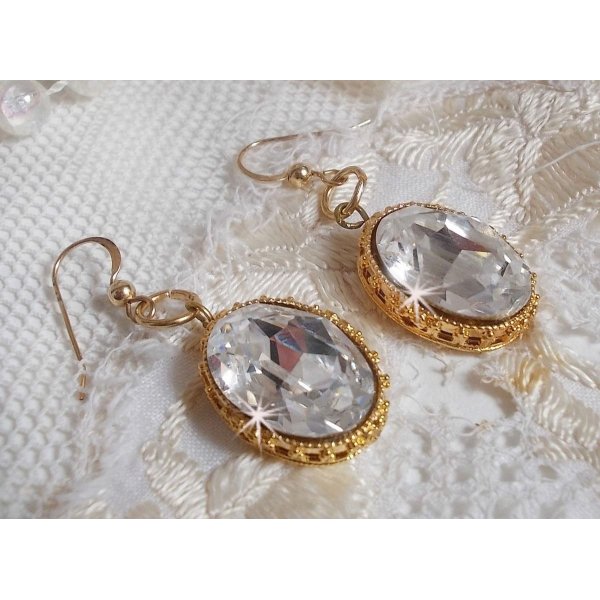 BO Gold Earrings with Swarovski crystals set in gold cabochons with 14 karat Gold Filled ear hooks