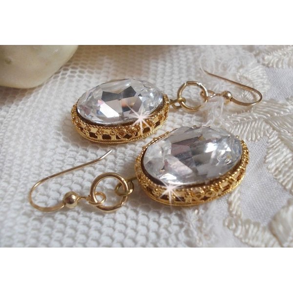 BO Gold Earrings with Swarovski crystals set in gold cabochons with 14 karat Gold Filled ear hooks