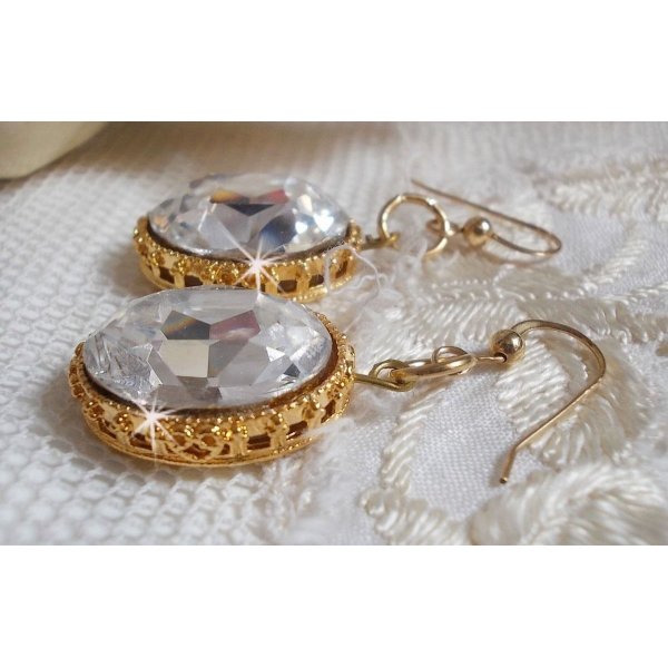 BO Gold Earrings with Swarovski crystals set in gold cabochons with 14 karat Gold Filled ear hooks