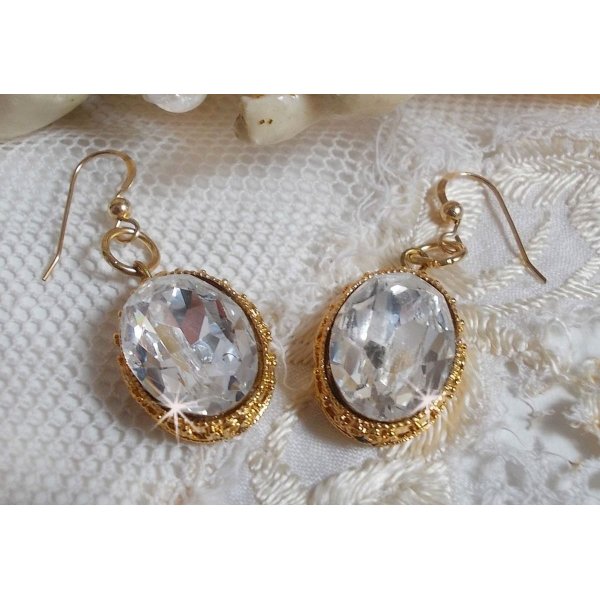 BO Gold Earrings with Swarovski crystals set in gold cabochons with 14 karat Gold Filled ear hooks