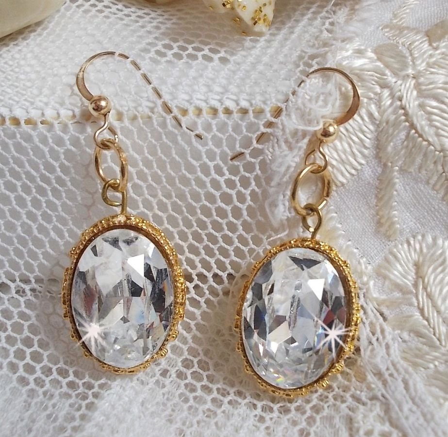 BO Gold Earrings with Swarovski crystals set in gold cabochons with 14 karat Gold Filled ear hooks