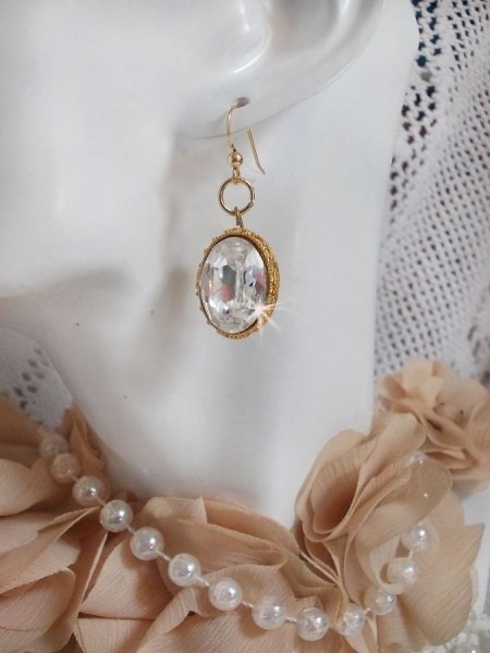 BO Gold Earrings with Swarovski crystals set in gold cabochons with 14 karat Gold Filled ear hooks
