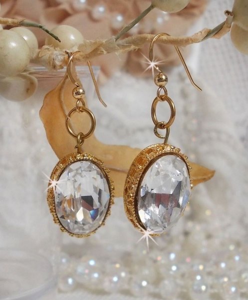BO Gold Earrings with Swarovski crystals set in gold cabochons with 14 karat Gold Filled ear hooks