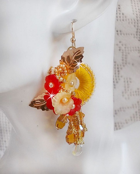 Buttercup BO embroidered with Swarovski crystals and yellow/orange DMC cotton