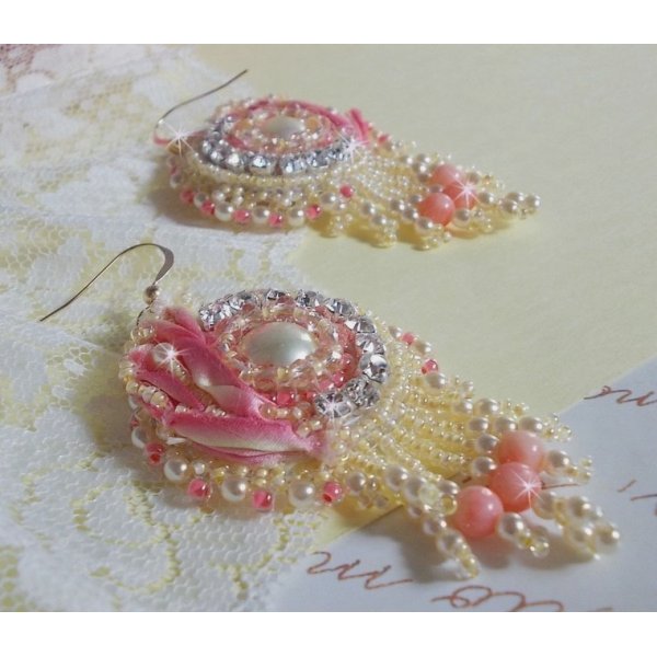 BO Tender Heart embroidered with a Yellow and Pink silk ribbon, bezels, seed beads and 14 karat Gold Filled buckles