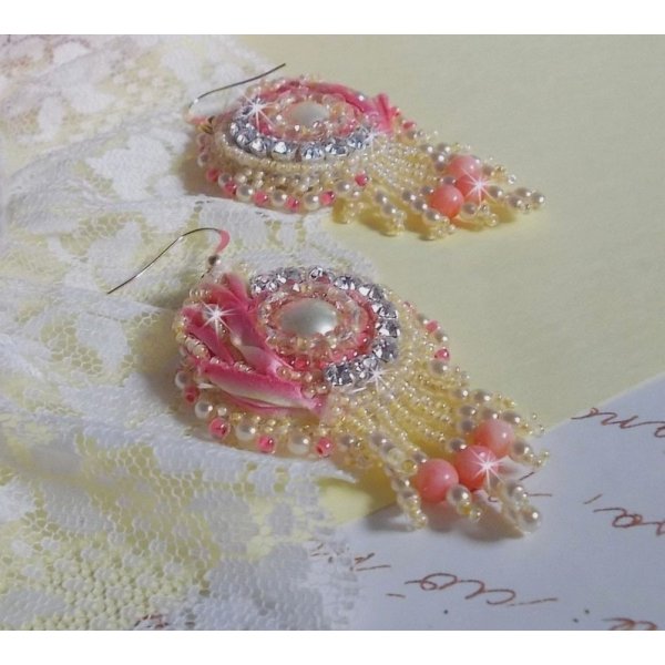 BO Tender Heart embroidered with a Yellow and Pink silk ribbon, bezels, seed beads and 14 karat Gold Filled buckles