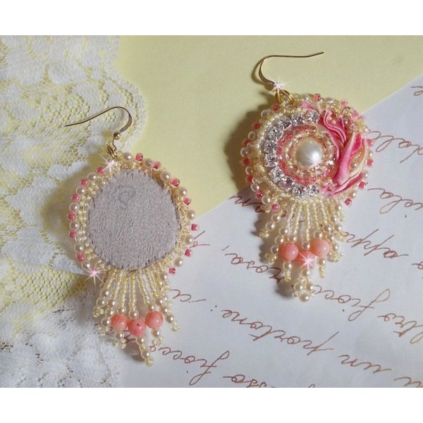 BO Tender Heart embroidered with a Yellow and Pink silk ribbon, bezels, seed beads and 14 karat Gold Filled buckles