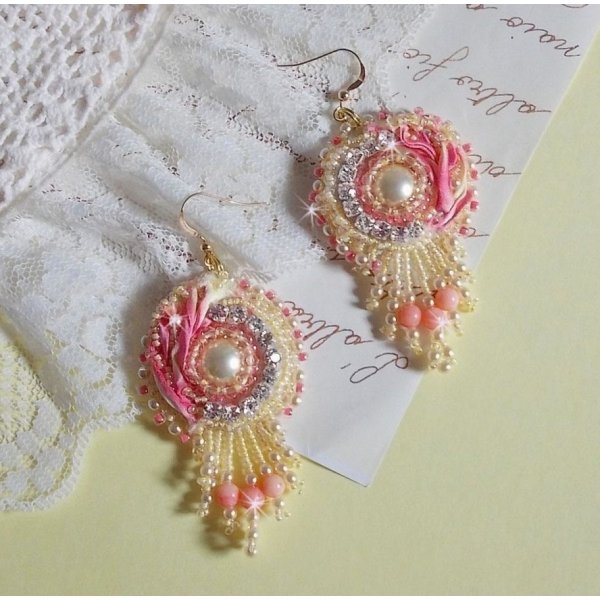 BO Tender Heart embroidered with a Yellow and Pink silk ribbon, bezels, seed beads and 14 karat Gold Filled buckles