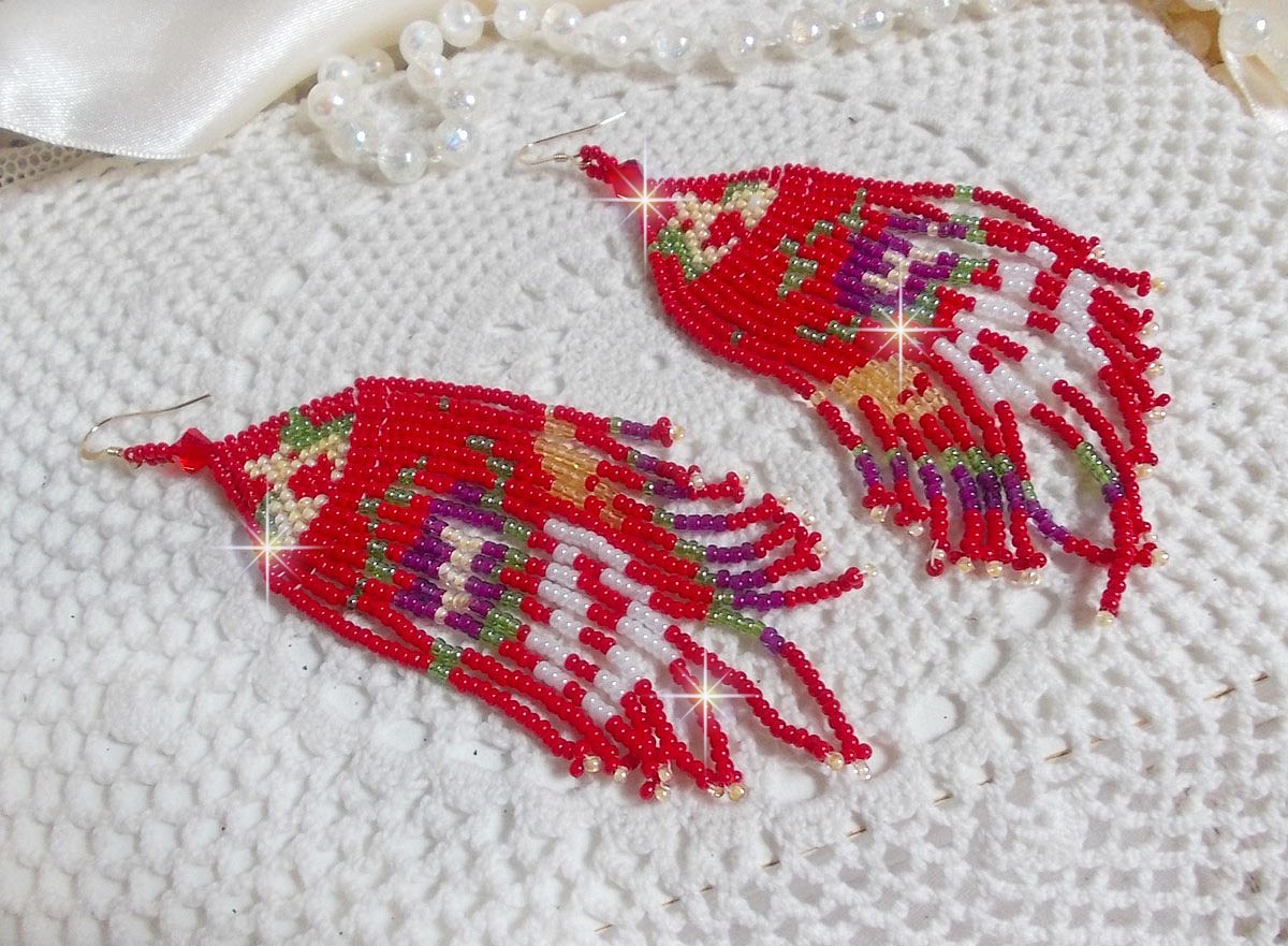 BO Crocus montées avec rocailles en verre, perles cristal Swarovski et crochets Gold Filled 14 carats 
