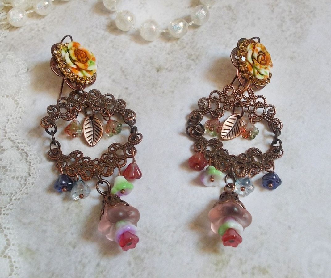 BO French Flowers created with bell flowers, bellflowers, roses and accessories in Old Copper color