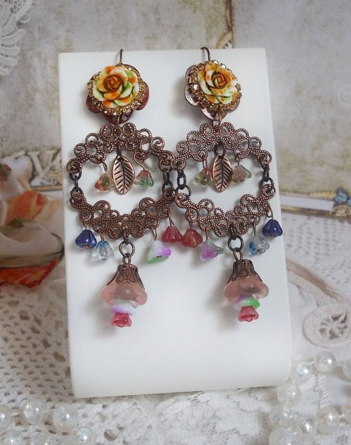 BO French Flowers created with bell flowers, bellflowers, roses and accessories in Old Copper color