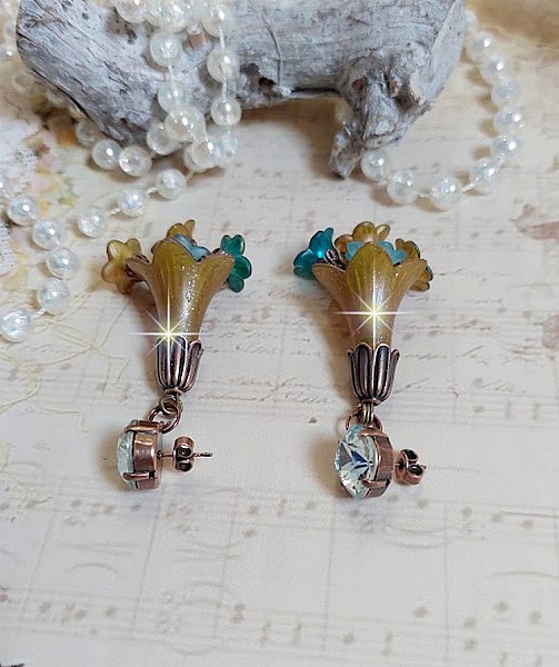  BO C&eacute;zanne cr&eacute;&eacute;es aves fleurs synth&eacute;tiques et perles Cristal Swarovsky