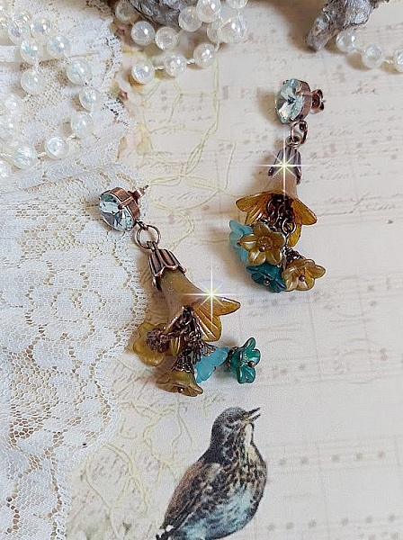  BO C&eacute;zanne cr&eacute;&eacute;es aves fleurs synth&eacute;tiques et perles Cristal Swarovsky