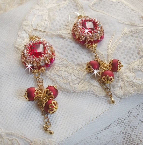 BO Nous Two embroidered with Swarovski crystal cabochons and beads, 14 karat Gold Filled ear hooks