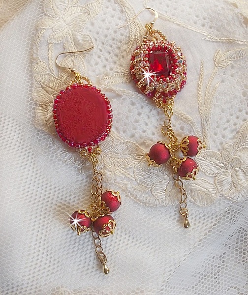 BO Nous Two embroidered with Swarovski crystal cabochons and beads, 14 karat Gold Filled ear hooks