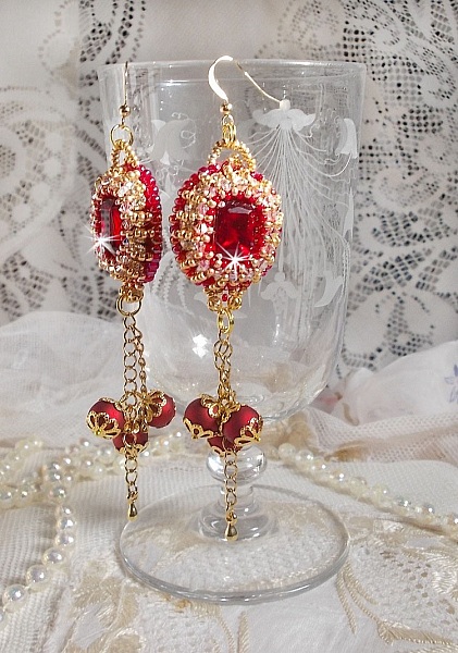 BO Nous Two embroidered with Swarovski crystal cabochons and beads, 14 karat Gold Filled ear hooks