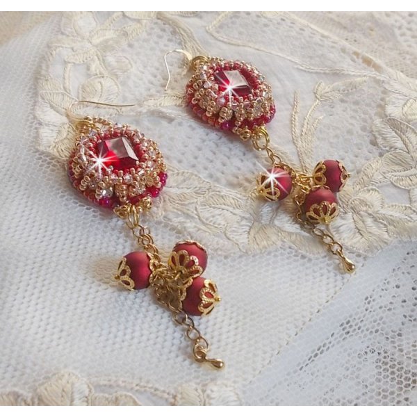 BO Nous Two embroidered with Swarovski crystal cabochons and beads, 14 karat Gold Filled ear hooks