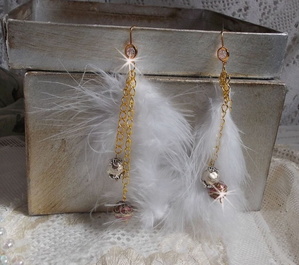 BO Douce Blanche gilded created with feathers Bohemian Indian style