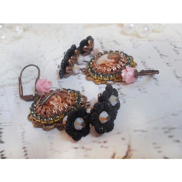 BO Elegant Black Hat created with magnifying cabochons, resin beads, crystals, frosted flowers and various accessories.