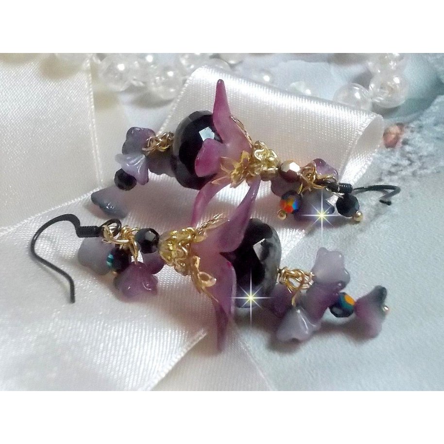 BO Funky Black created with hand painted Lucite flowers in Purple, crystals, glass beads and various Gold and Black accessories
