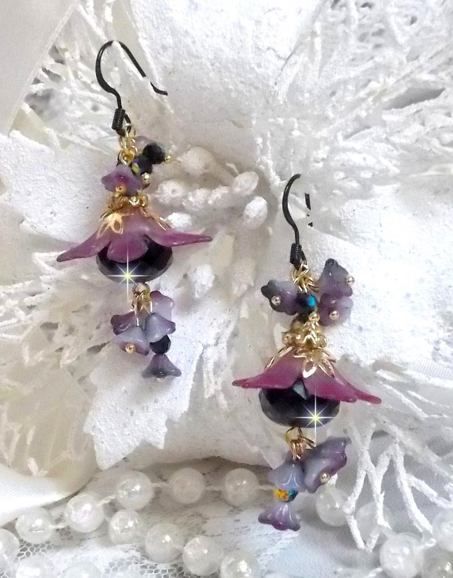 BO Funky Black created with hand painted Lucite flowers in Purple, crystals, glass beads and various Gold and Black accessories