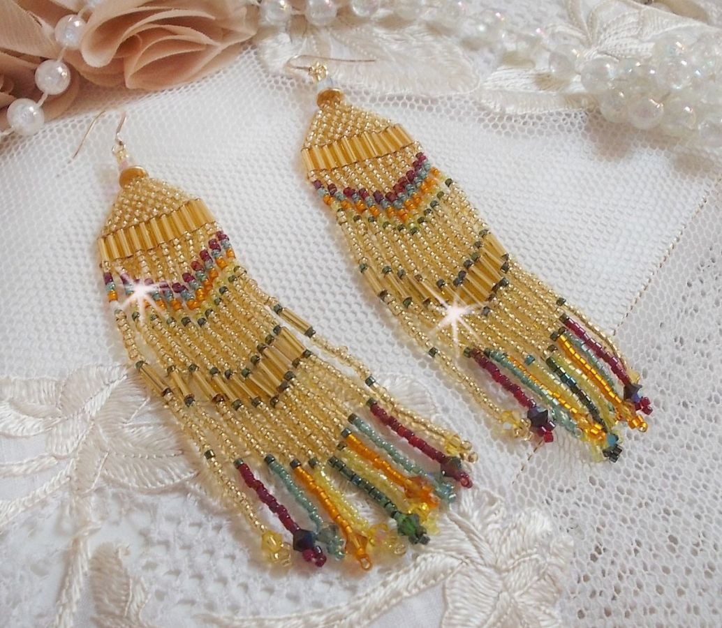 BO Happy Summer created with Miyuki Delicas seed beads, tubes and PureCrystal crystals with 14K Gold Filled hooks