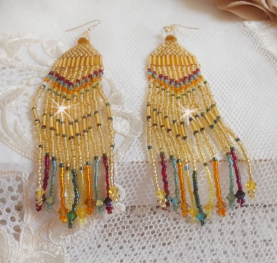 BO Happy Summer created with Miyuki Delicas seed beads, tubes and PureCrystal crystals with 14K Gold Filled hooks