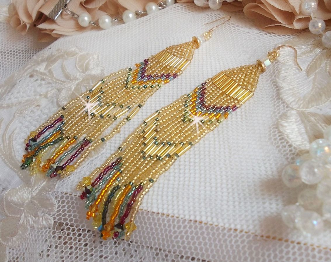 BO Happy Summer created with Miyuki Delicas seed beads, tubes and PureCrystal crystals with 14K Gold Filled hooks