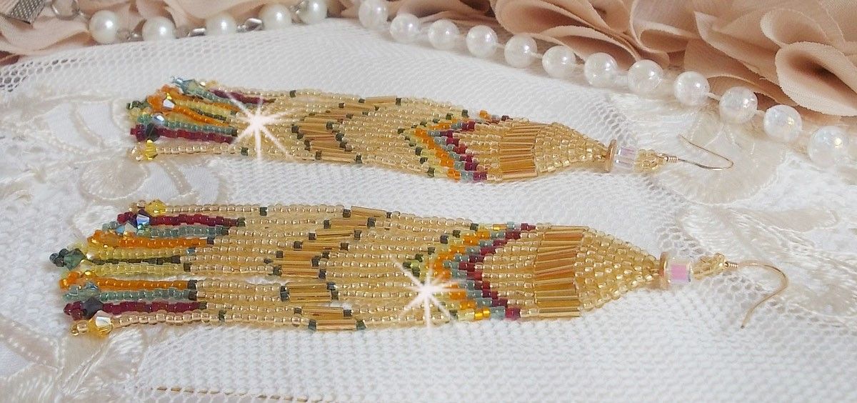 BO Happy Summer created with Miyuki Delicas seed beads, tubes and PureCrystal crystals with 14K Gold Filled hooks