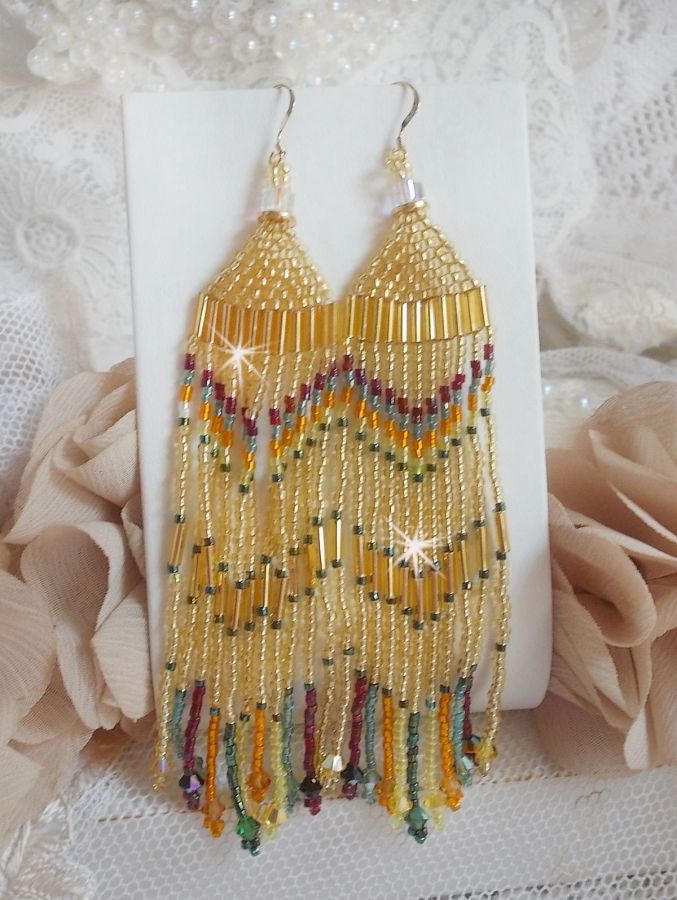 BO Happy Summer created with Miyuki Delicas seed beads, tubes and PureCrystal crystals with 14K Gold Filled hooks