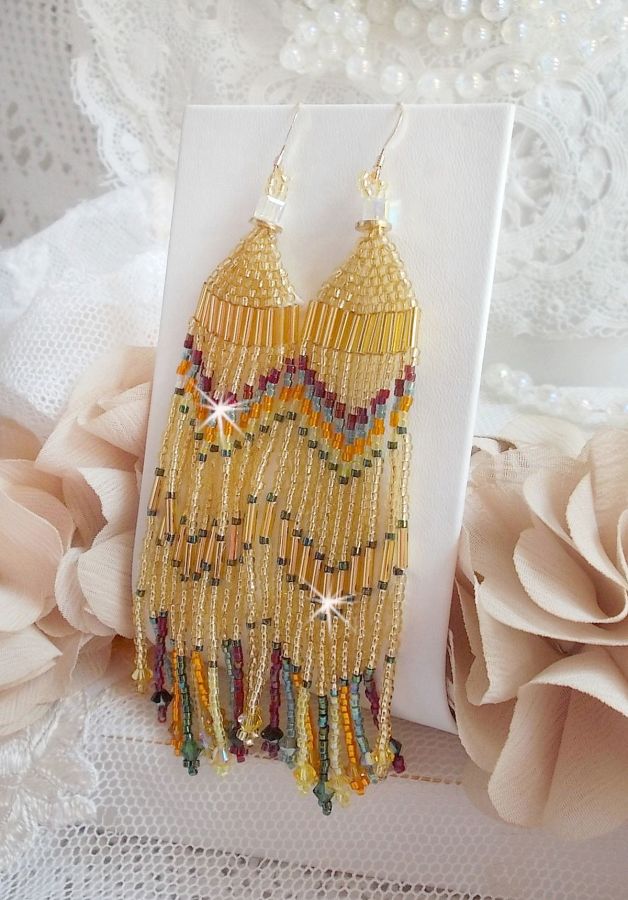 BO Happy Summer created with Miyuki Delicas seed beads, tubes and PureCrystal crystals with 14K Gold Filled hooks