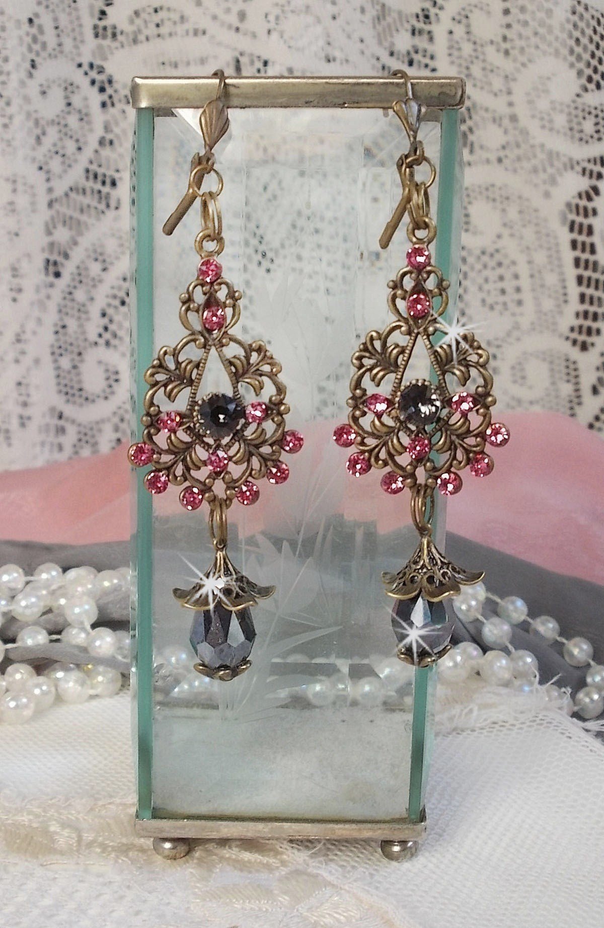 BO Irresistible Love Collection with Swarovski crystals mounted on bronze filigree candle holders